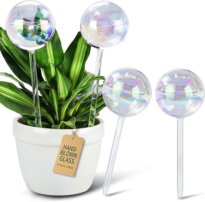 Soilagua Large Extra-Thick Clear Glass Plant Watering Globes, Rainbow Gradient Self Watering Devices for Indoor & Outdoor Plants, Automatic Waterer Spikes, Perfect for Daily or Vacation Use, 4-Pack