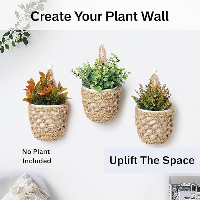 3PK Wall Planters for Indoor Plants with Self Watering Pots (4inch), Macrame Plant Hanger for Plant Wall | Wall Mounted Plant Holders for Succulent & Herbs
