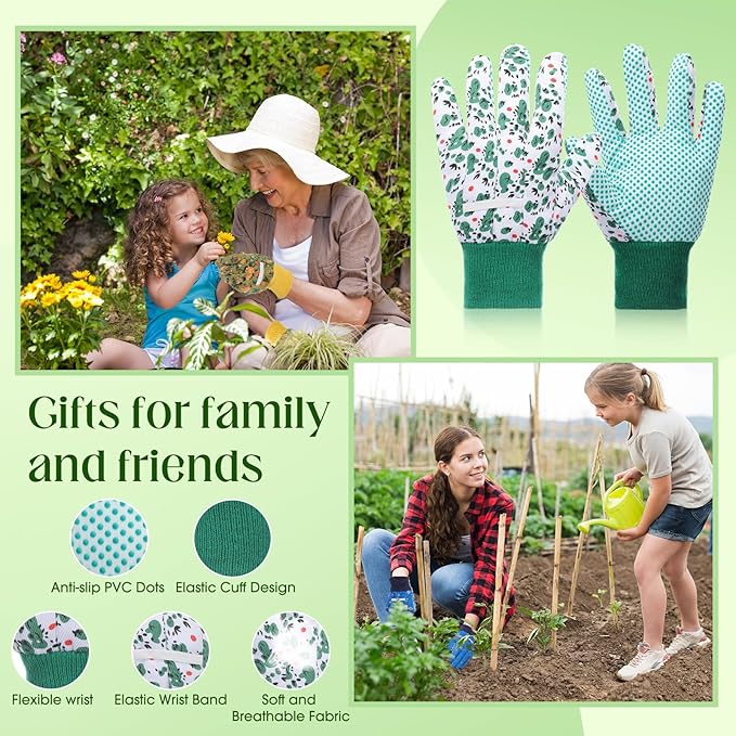 Cutecrop Garden Gloves for Women 9.5" Floral Gardening Gloves Lightweight and Machine Washable Gift for Gardeners PVC Grip