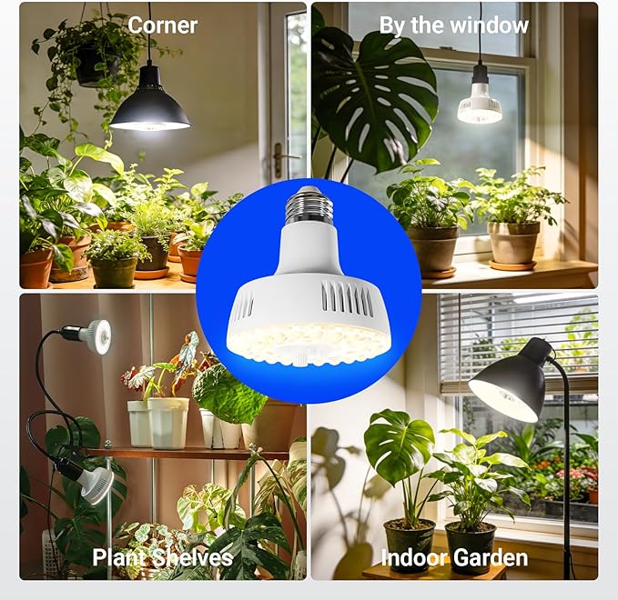 Barrina Orbgrow OG11A Grow Light Bulbs for Indoor Plants, Integrated Dimming & Timing, 4000K 22W(2 x 11W, 200 Watt Equiv), E26 Plant Light Bulb, Full Spectrum for Seeds and Greens, 2 Packs, White