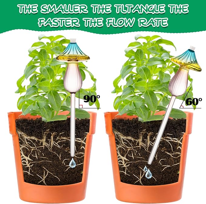 Plant Watering Globes, Rainbow Gradient Color Mushroom Plant Watering Devices, Self Watering Globes,Self Watering Planter Insert - Watering Bulbs for Indoor Plants for Travel Vacation (2 PCS)
