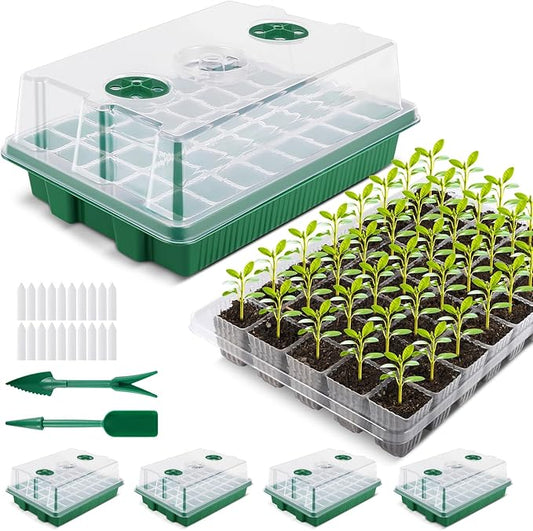 YAUNGEL Seed Starter Tray, Super Thicken 160 Cells Seed Starter Kit with Humidity Dome Durable Seeding Starting Trays for Greenhouse Germination Trays Green, 4 Pack