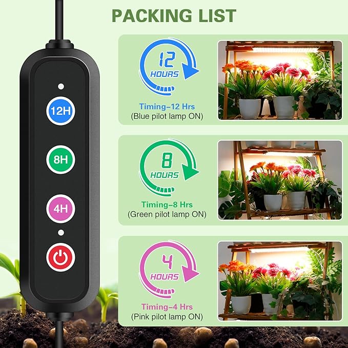 24W Ultra-Thin Panel Full Spectrum Grow Lights, 384 LEDs Plant Grow Light for Indoor Plants with Daisy Chain Function, Grow Lights for Seed Starting with 4/8/12/16/20H Auto On/Off Timer (2pcs)