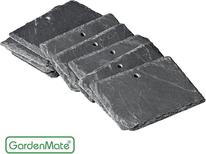 GardenMate 10-Pack Natural Style Slate Plant Labels (4"x 2 3/4") Hanging from a Stainless Steel Metal Rod (22")