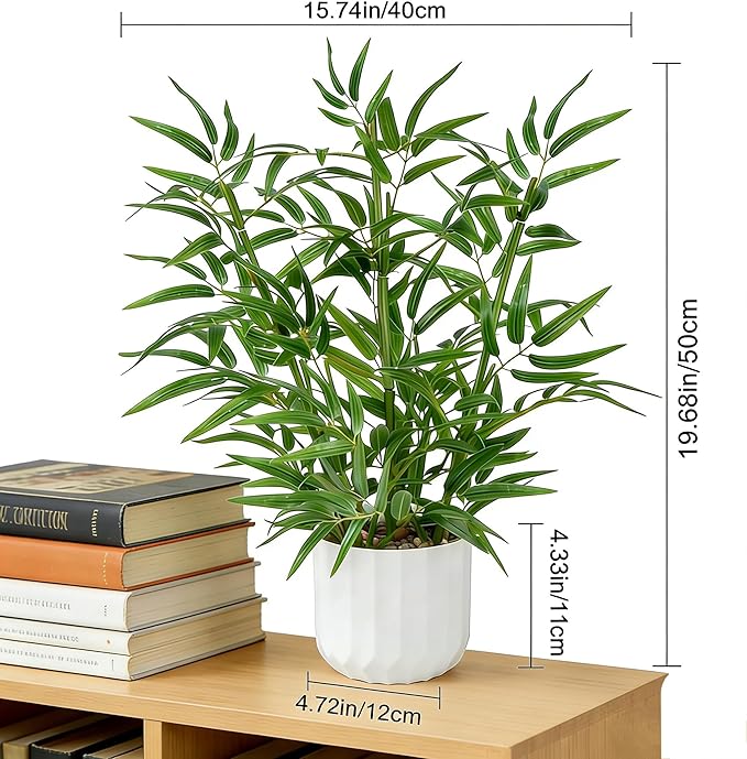 22Inch Artificial Plants Indoor Table Top Tree Artificial Bamboo with White Pot Fake Potted Plant for Desk Home Decor Indoor Living Room Office Kitchen Bathroom Counter Decor