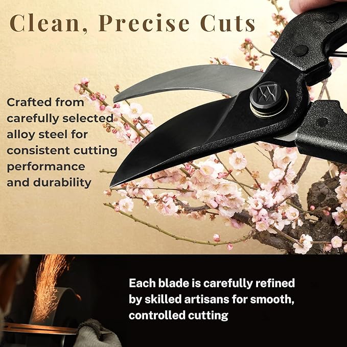 Wablade Japanese Pruning Shears Made in Japan, Bypass Hand Pruner for Clean Controlled Cutting, Up to 0.59 Inch for Branches, Alloy Steel Blade, Smooth Easy Control Gardening (Cusion-Spring Model)