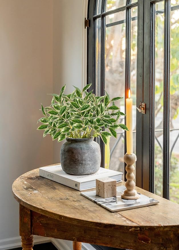 DILATATA Artificial Plants Branch Faux Peperomia Leaves 56 Leaves Fake Plants for House Modern Living Room Indoor Outdoor Decor - 2 Pack