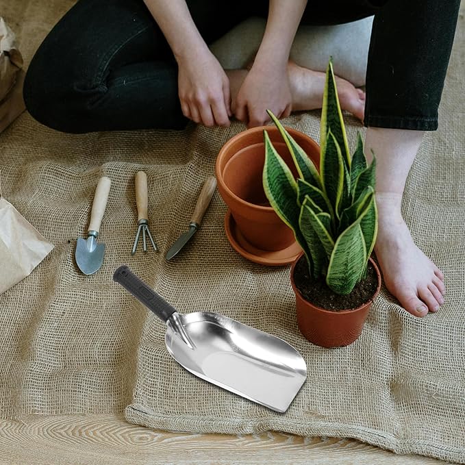 Kisangel Stainless Steel Garden Hand Trowel Small Square Shovel Lightweight Digging Tool for Transplanting and Soil Loosening 11.61X5.11In