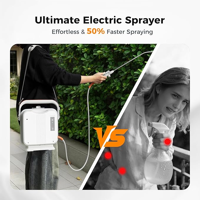 Diivoo 1.35 Gallon/5L Battery Powered Sprayer, 2000mAh Electric Weed Sprayer with 2 Adjustable Nozzles, Retractable Wand for Lawn, Garden, Yard
