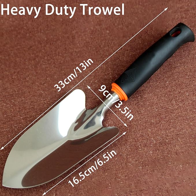 Garden Trowel Hand Shovel, Heavy Duty Stainless Steel Garden Spade with Ergonomic Handle, Soft Rubberized Non-Slip Handle Gardening Tool for Planting, Transplanting, Weeding, Digging Soil