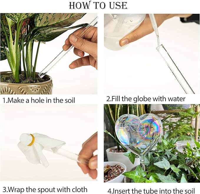 Kingbuy Plant Waterer Self Watering Globes Colorful Glass Plant Watering Bulbs Heart Shaped Garden Water Device for Indoor Outdoor Plants, 4 Pack