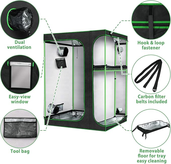 2-in-1 Grow Tent 60"x48"x80" 4'x5' Indoor Plant Growing Tents with 600D Waterproof Canvas, 3 High-Reflective Mylar Spaces for Propagation and Flower