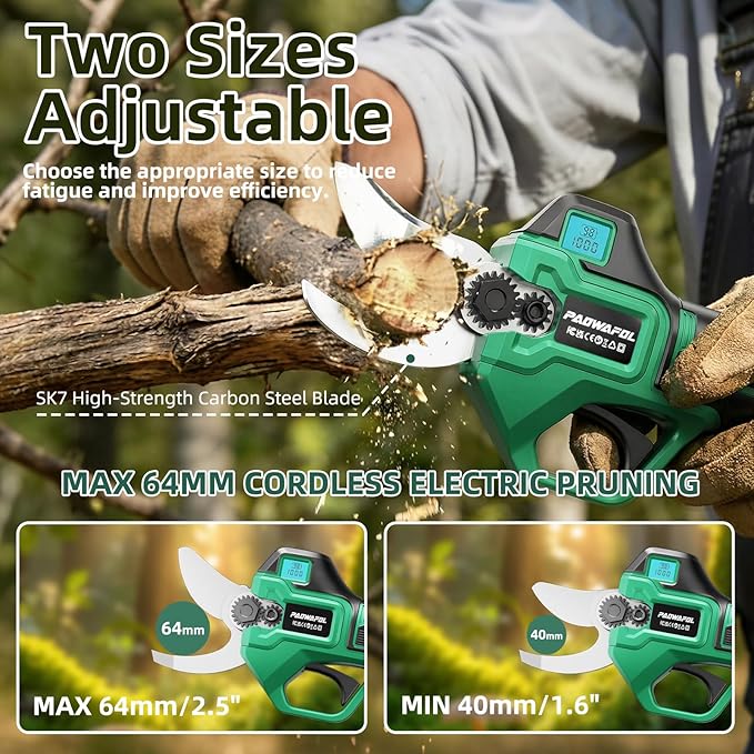 2.5" Cutting Diameter, 15FT Reach, 2-in-1 Pole Electric Pruning Shears - Brushless Motor, 21V Dual 4.0Ah Batteries, Extra SK7 Blade, Stainless Steel Pole, 2 Modes Adjustable for Tree & Flower