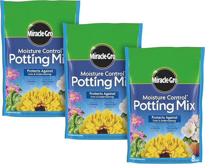 Miracle-Gro Moisture Control Potting Mix - Plant Soil For Container Plants, Protects against Over- and Under-Watering, 8 qt. (3-Pack)