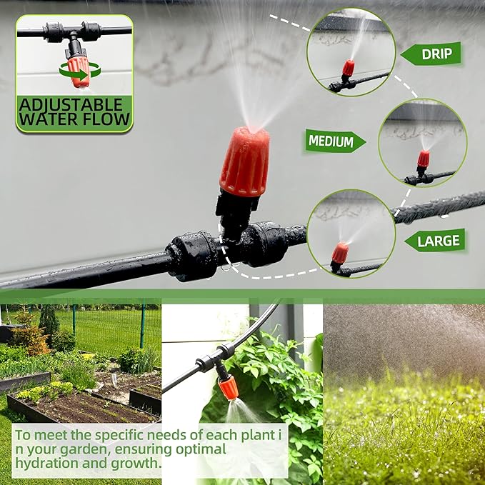 10PCS Push-to-Fit Drip Irrigation Micro Spray Emitters for 1/4 inch Irrigation Tubing, Three-Way Adjustable Atomizing Nozzle, Irrigation Dripper Sprinklers for Garden Greenhouse Agricultural