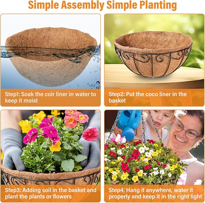 Legigo 2 Pack 10 Inch Metal Hanging Baskets for Plants Outdoor- Round Wire Hanging Planters Basket with Coconut Coir Liner, Hanging Flower Pot for Outdoor Plants Flowers Garden Decorations
