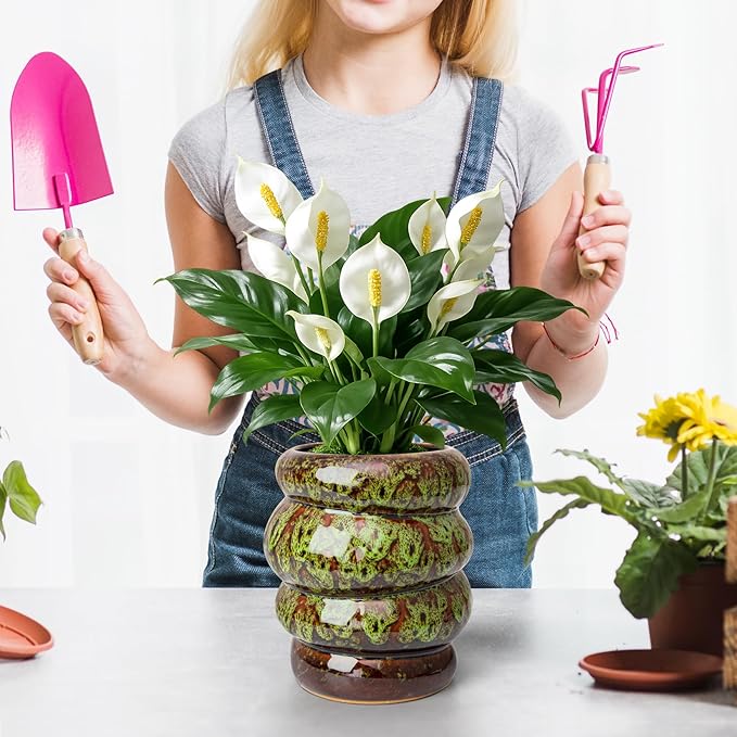 Ceramic 5 inch Plant Pot - Planter for Indoor Plants with Drainage Hole, Flower Pots for Orchid, Succulent,Outdoor Plants, Modern Glaze Planters for Home Office Decor Gift