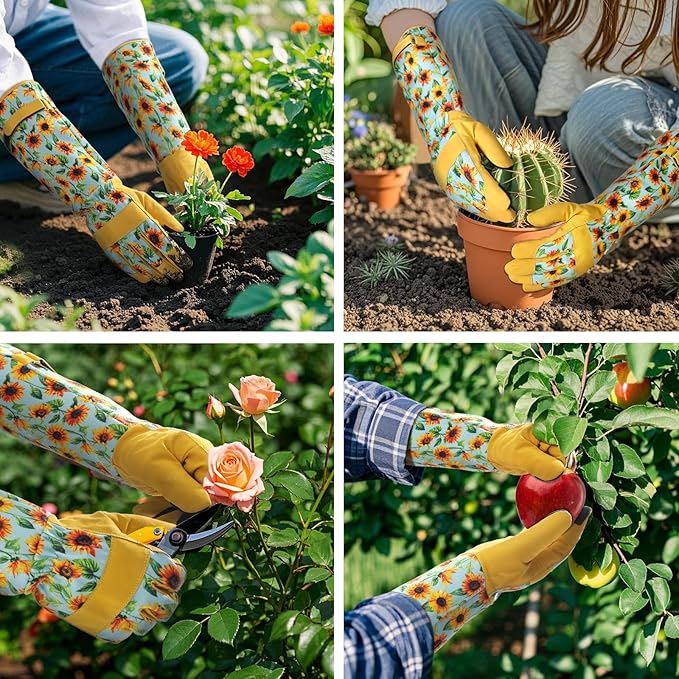 Trifabricy Gardening Gloves for Women, Breathable Leather Garden Gloves with Grip, Thorn-Proof Puncture-Resistant Work Gloves