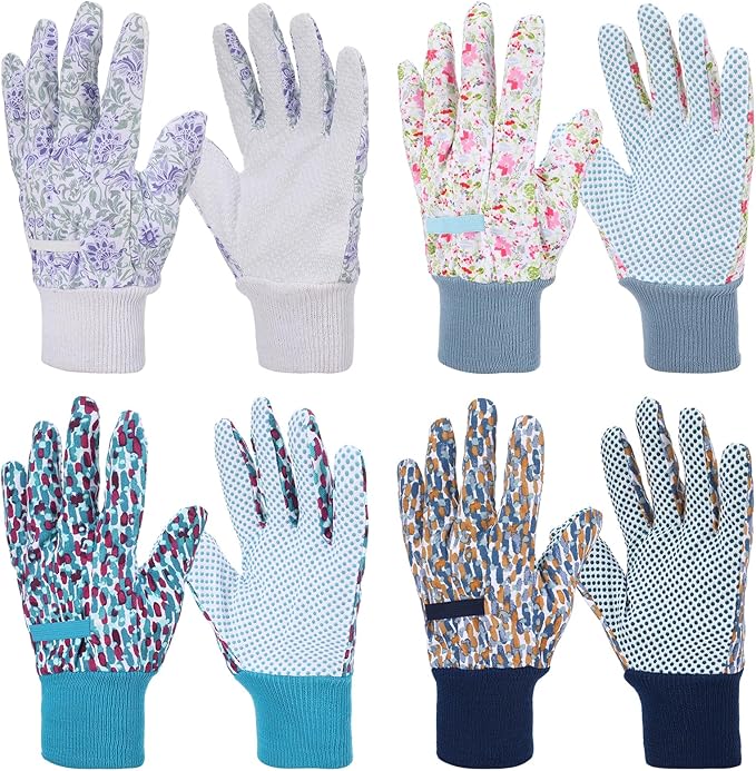4 Pairs Gardening Gloves for Women Breathable Floral Garden Gloves with Non-Slip Grip Work Glove for Weeding Planting