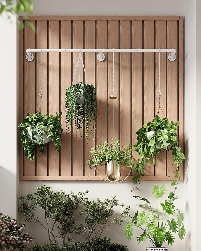 SOFITORG Plant Haning Rod, Hanging Planters for Indoor Plants with 6 Chains, Wall Plant Hanging Bar for Window Celling, 65.7 Inch, Metal White, Pots Not Included