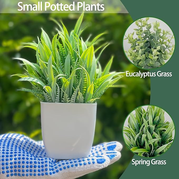 2 Pack Artificial Potted Plants Small Fake Eucalyptus - 7.5 Inch Mini Indoor Plants for Shelf, Desk, Bathroom Decor, Mantel Real Touch Faux Greenery (Sage Green)