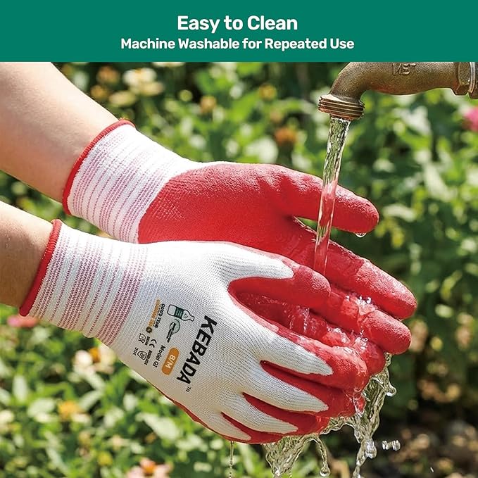 Kebada Gardening Gloves for Women, 6 Pairs Latex Coated Women Yard Work Gloves, High Visibility, Medium, Aqua & Red