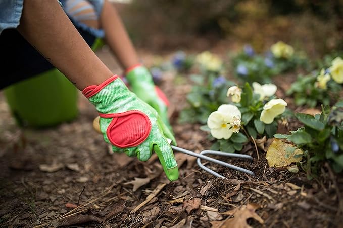 DIGZ 7652 Signature High Performance Women's Gardening Gloves, Work Gloves with Touchscreen Compatible Fingertips, Green Leaves Pattern, Medium