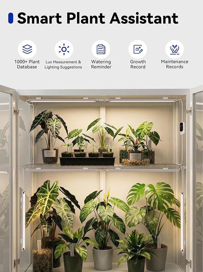 GLOWRIUM Smart Grow Lights for Indoor Plants with APP, Full Spectrum Grow Lights for Seed Starting, G6 Plant Light Strip with auto Timer, 3 Angle dimming Levels for Plant Shelf, 2-Pack (Silver, 16W)
