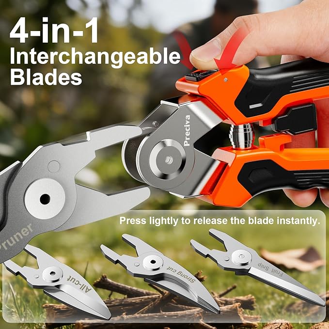 Preciva 4-in-1 Garden Pruning Shears, Gardening Shears with 4 Size Sharp High Carbon Martensitic Stainless Steel Blade, Rustproof, Wear-resistant, Removable, Multi-functional Gardening Tool