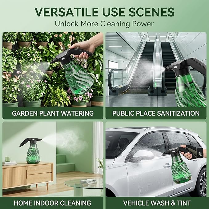 Rechargeable Electric Spray Bottle 2000ml Plant Mister with Dual Spray Modes & Long Nozzle, Ergonomic Water Sprayer for Indoor Plants, Home Gardening