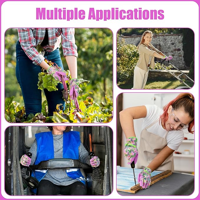 HANDLANDY Work Gloves for Women, Breathable Leather Gardening Glove for Yard Maintenance, Hand Protection with Touch Screen