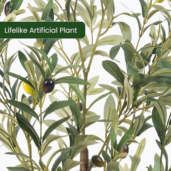 Artificial Fake Olive Tree 7FT Tall 2Pack Faux Silk Olive Tree for Home Living Room Office Decor Faux Artificial Plants Indoor Fake Potted Plants with Fruit & Free Moss