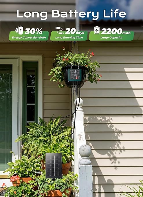 Solar Drip Irrigation System with USB Charging, Indoor Outdoor Plant Watering Devices for 15 Potted Plants, Automatic Watering System IP44 Waterproof 2200mAh for Garden Farm Greenhouse(Green)
