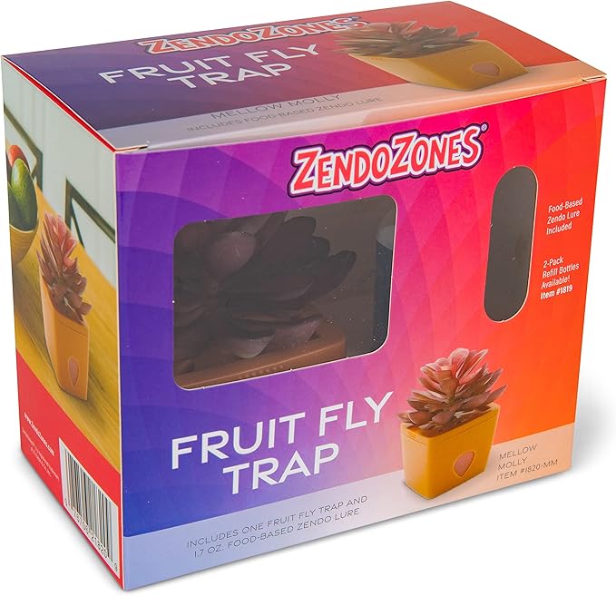 ZendoZones Succulent Fruit Fly Trap – Mellow Molly Design with Terracotta Base – Eco-Friendly Indoor Fruit Fly Control – Easy-to-Use Decorative Trap