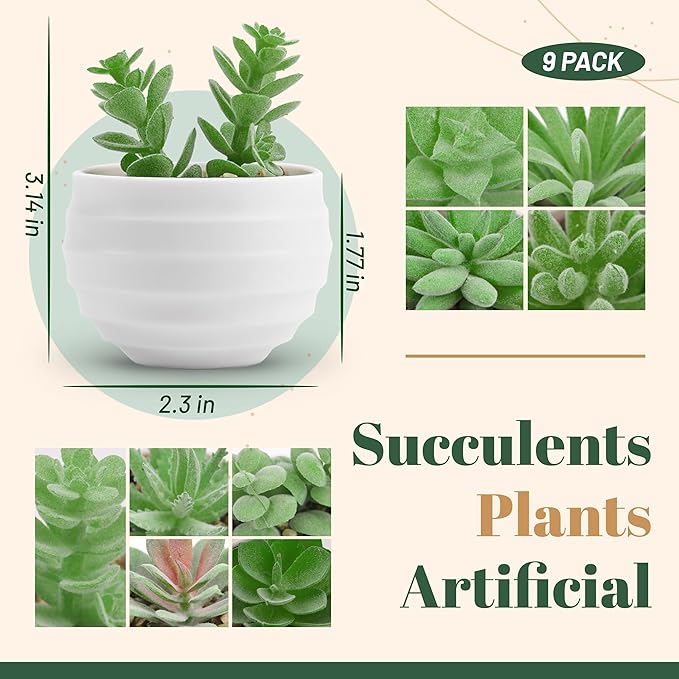 Der Rose 9 Pack Fake Plants Small Realistic Succulents Plants Artificial for Home Room Decor Indoor