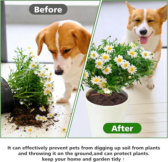Pack 10 Plant Pot Grids, 11.8" Trim-to-Fit Plant Pot Soil Covers Protectors from Animals,Plant Pot Soil Guard for Indoor Outdoor Plant Protection with 30 Metal Stakes