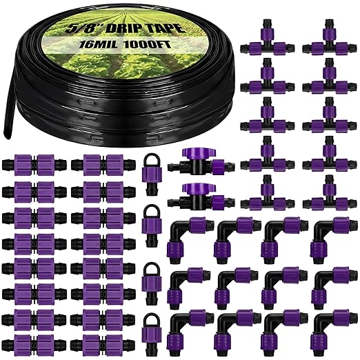 Tondiamo 1000' 5/8 Inch Drip Tape Irrigation Tubing Kit 16 Mil 6" Spacing Garden Hose Watering Tube Line Automatic Equipment for Garden Irrigation System Farms, Landscape, Lawn