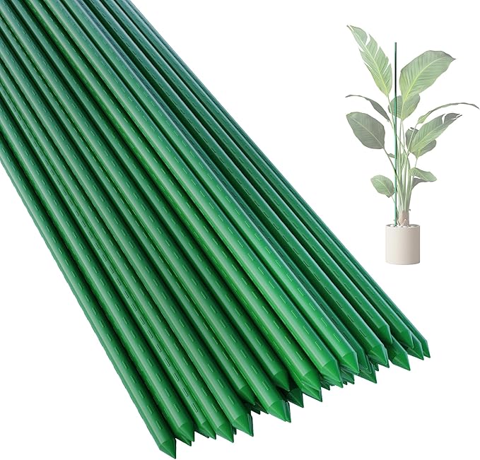 PROWORX 48 Inch 4 Ft Plant Support Garden Stakes 25 PCS, Sturdy Steel Plastic Coated Sticks for Outdoor Growing Climbing, Tomato, Trees, Cucumber, Beans