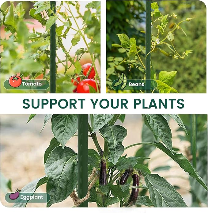 PROWORX 36 Inch 3 Ft Plant Support Garden Stakes 50 PCS, Sturdy Steel Plastic Coated Sticks for Outdoor Growing Climbing, Tomato, Trees, Cucumber, Beans