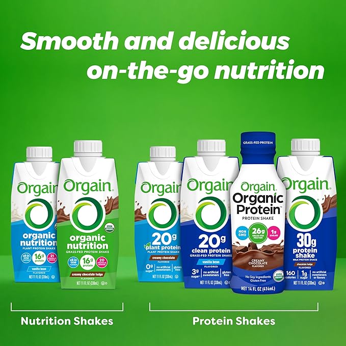 Orgain Organic Nutritional Protein Shake, Creamy Chocolate Fudge -16g Grass Fed Whey Protein, Meal Replacement, 20 Vitamins & Minerals, Fruits & Vegetables, Gluten Free, Non-GMO, 11 Fl Oz (Pack of 24)