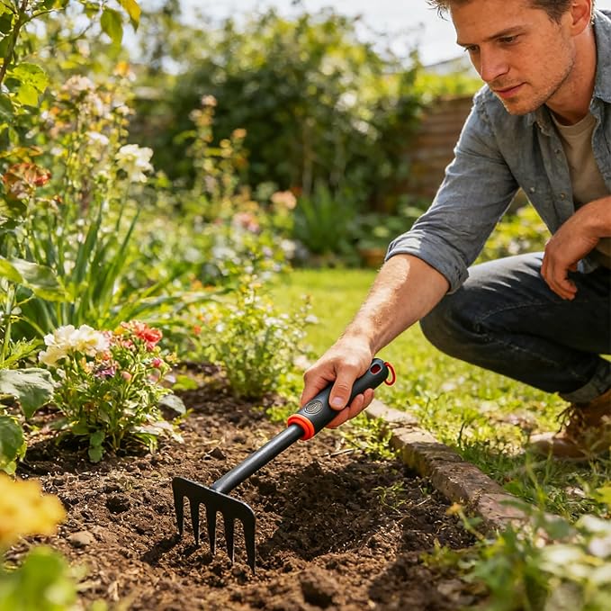 Mini Garden Rake, Garden Tool Hand Tiller Grass Rake for Flower Beds, Patio, Garden Loosening Soil Weeding Digging