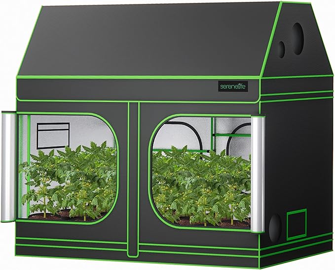 SereneLife Extra Large Hydroponic Growing System 8ft x 4ft x 6.67ft Indoor with Reflective Mylar,Observation Window,Removable Floor Tray,Pole Shelf for Plant Garden in a Grow Tent