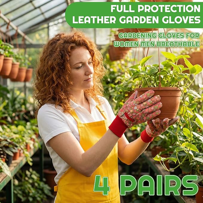 4 Pairs Gardening Gloves for Women Breathable Floral Garden Gloves with Non-Slip Grip Work Glove for Weeding Planting