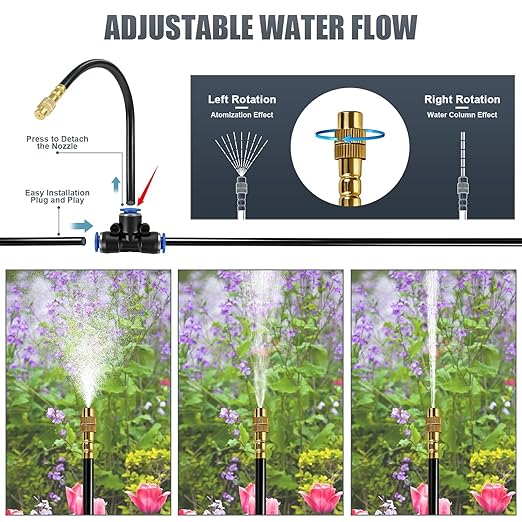 50ft Drip Irrigation System, Automatic Garden Watering System with 16 Adjustable Sprinkler Nozzles, Irrigation Hose Kit for Yard, Lawn, Plants, Atomizing System