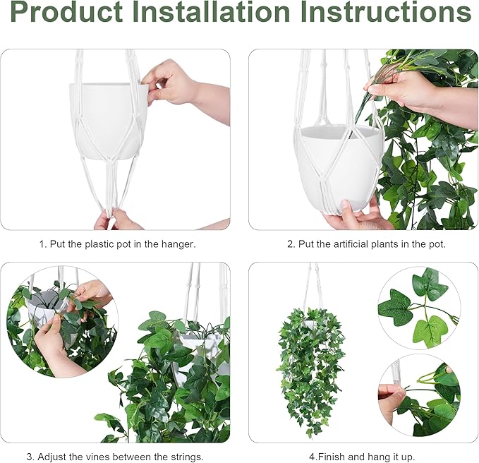 DREAMLOOM Fake Hanging Plants with Pot, Artificial Ivy Hanging Plants with Macrame Hanger for Indoor Decor, Fake Hanging Vines Faux Greenery for Home Kitchen Office