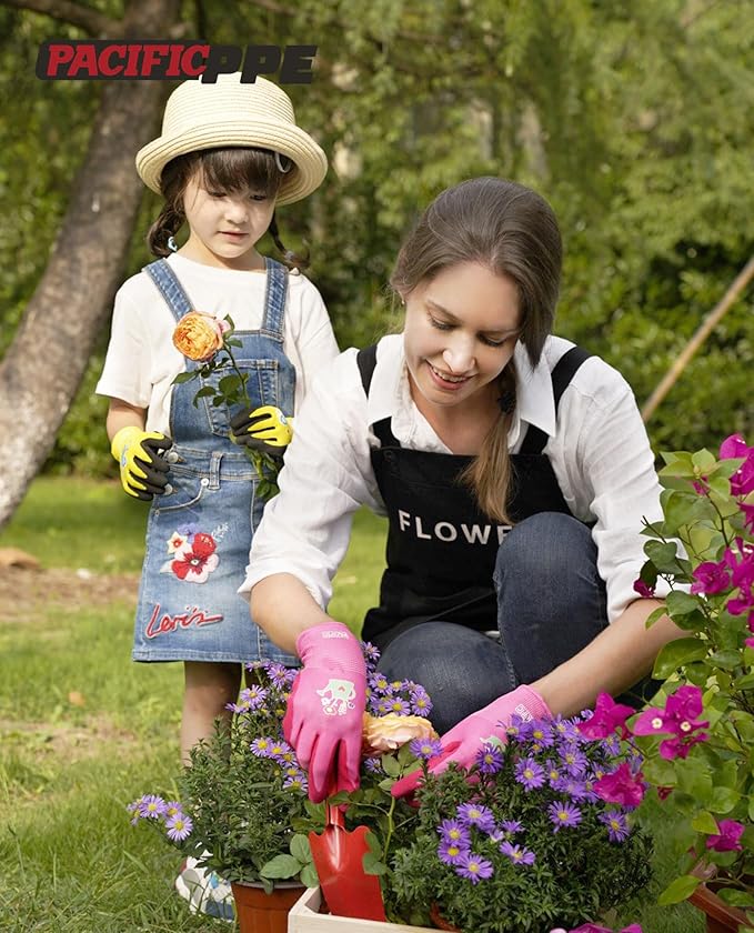 PACIFIC 3 Pairs Kids Gardening Gloves for Age 8-12, Toddler Rubber Coated Garden Gloves, Kids Work Gloves, for Children, Boys and Girls, Multicolor, XS