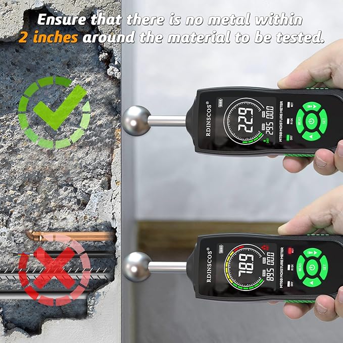 RDINSCOS Ball Probe Moisture Meter Non-Invasive Digital Moisture Detector with 40 mm Depth, Flashlight, LCD Display