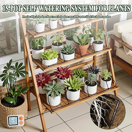 Automatic Plant Waterer Indoor, Auto Watering System for 15 Potted Plants with Programmable Timer, Smart Soil Moisture Sensor, Self Watering Plants Devices for While Away, Vacation