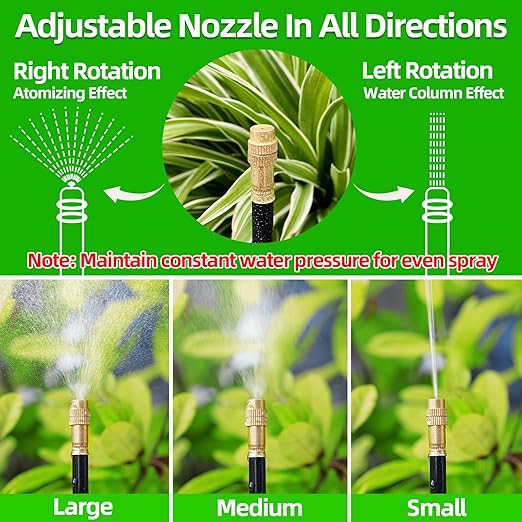 100 Ft Drip Irrigation System for Garden - Drip Irrigation Kit with 19 360°Adjustable Copper Nozzles Hose, Automatic Atomizing Plant Watering Sprinkler System for Yard, Lawn, Greenhouse, Potted