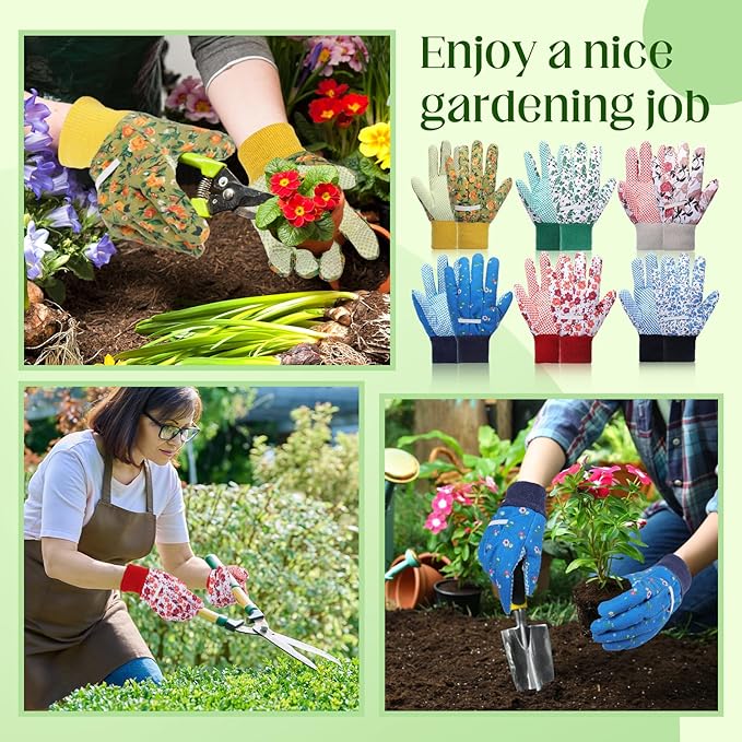 Cutecrop Garden Gloves for Women 9.5" Floral Gardening Gloves Lightweight and Machine Washable Gift for Gardeners PVC Grip